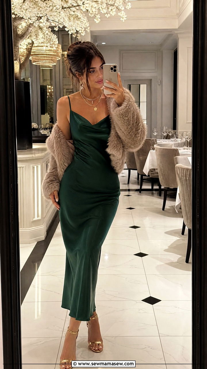 Satin slip dress with metallic accessories - 20 21st birthday outfit ideas