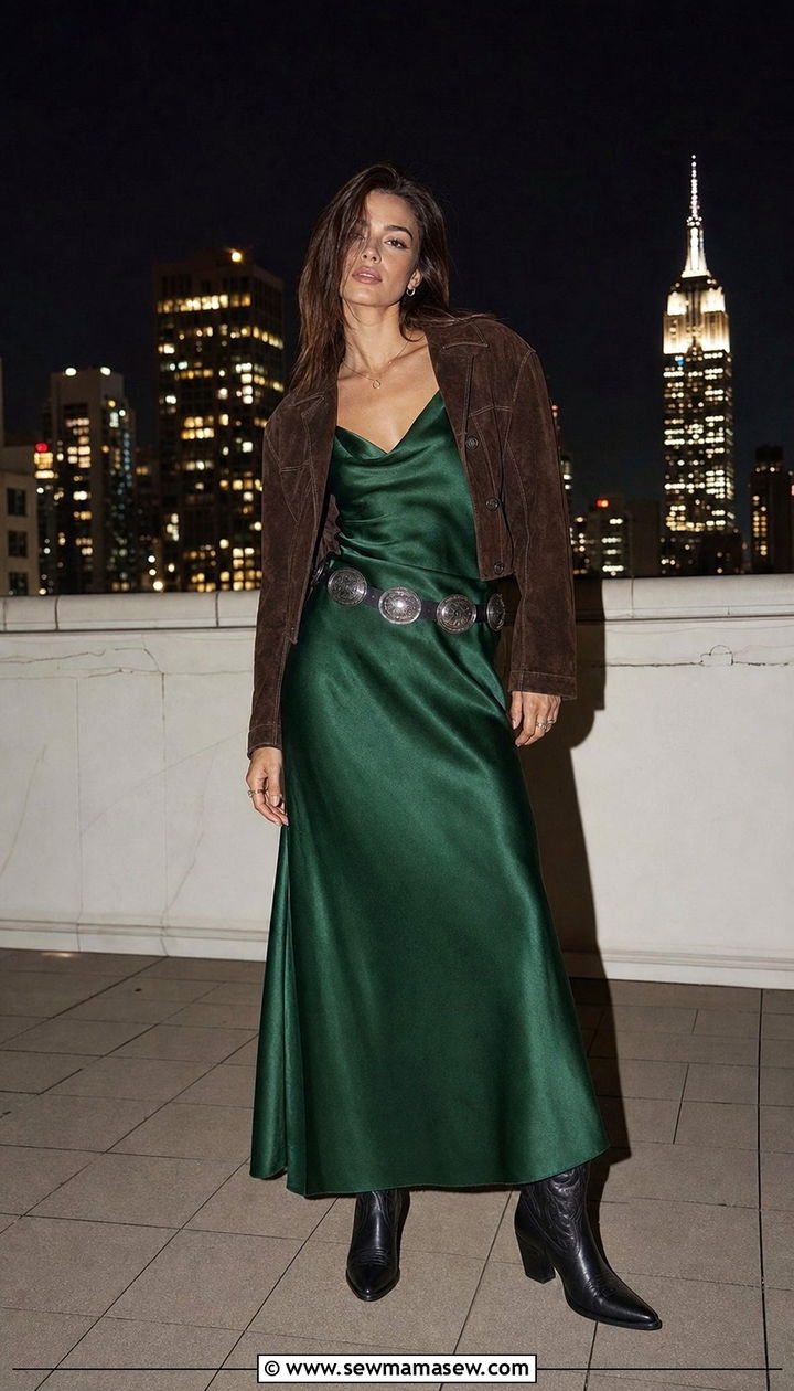 Satin slip dress with western boots - 25 classy western outfit ideas