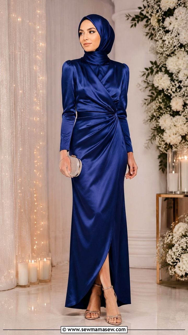 Satin wrap dress with hijab evening - 30 hijab outfit ideas