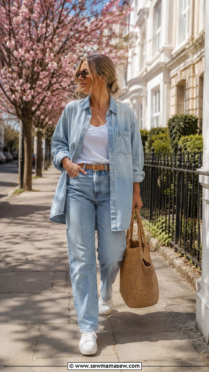 Scandi spring outfit with denim on denim layering - 30 spring scandinavian outfit ideas