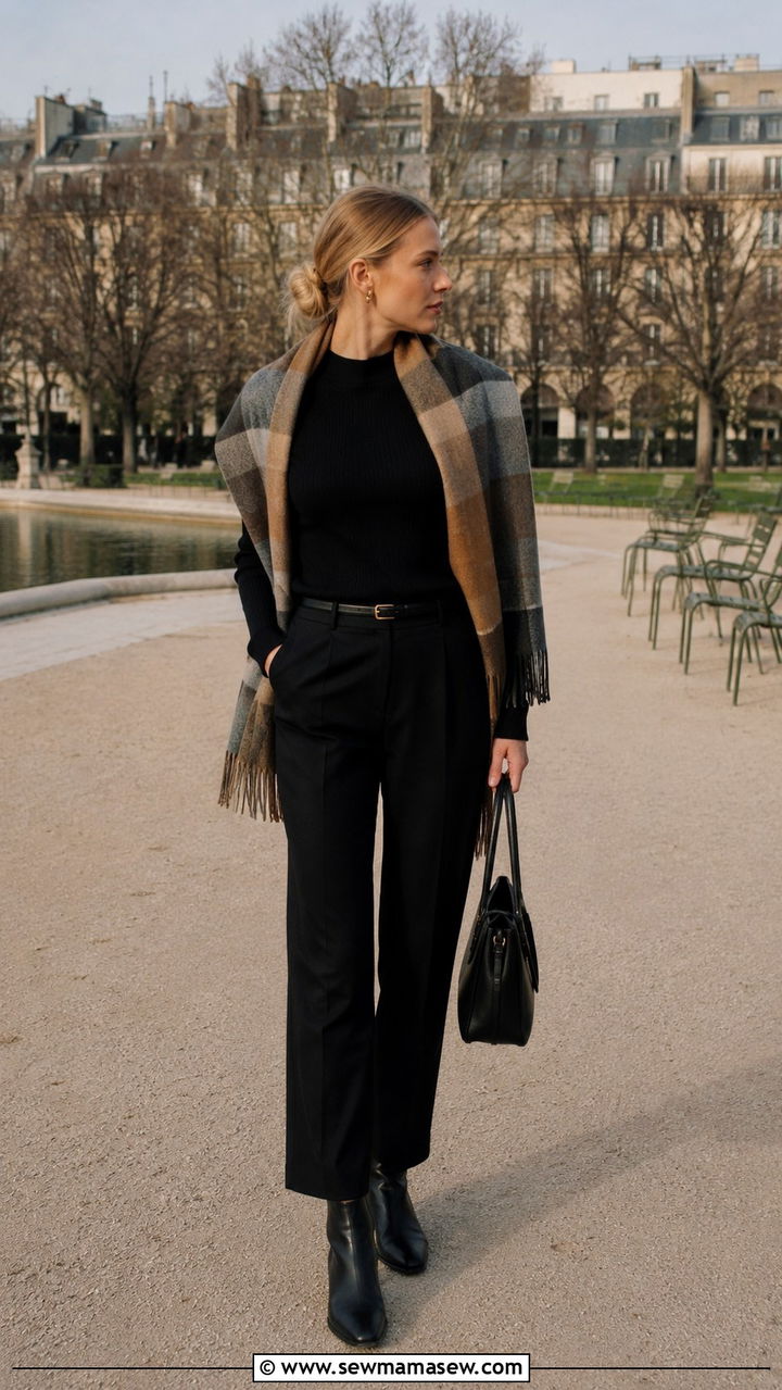 Scandi spring outfit with statement scarf styling - 30 spring scandinavian outfit ideas