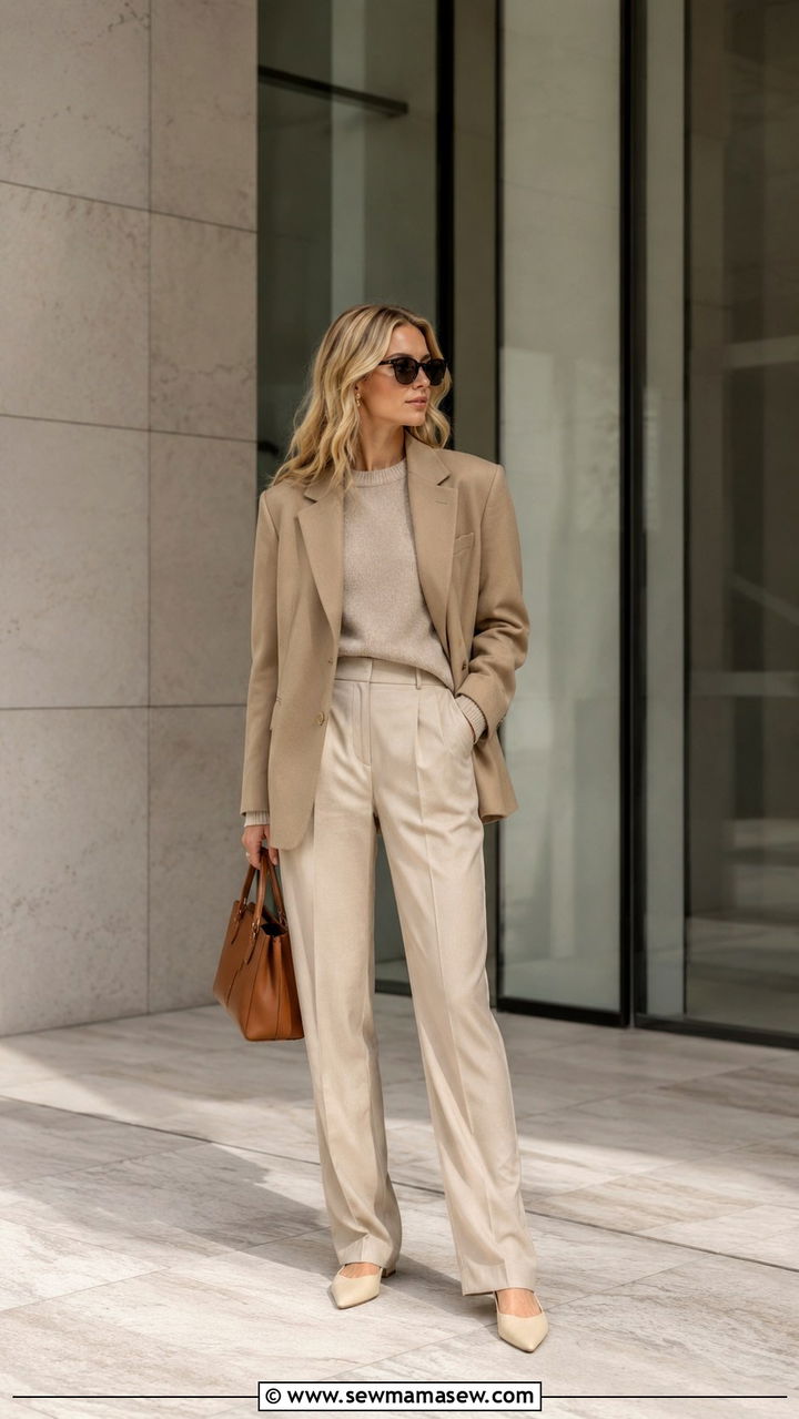 Scandinavian monochrome spring outfit in tonal beige - 30 spring scandinavian outfit ideas