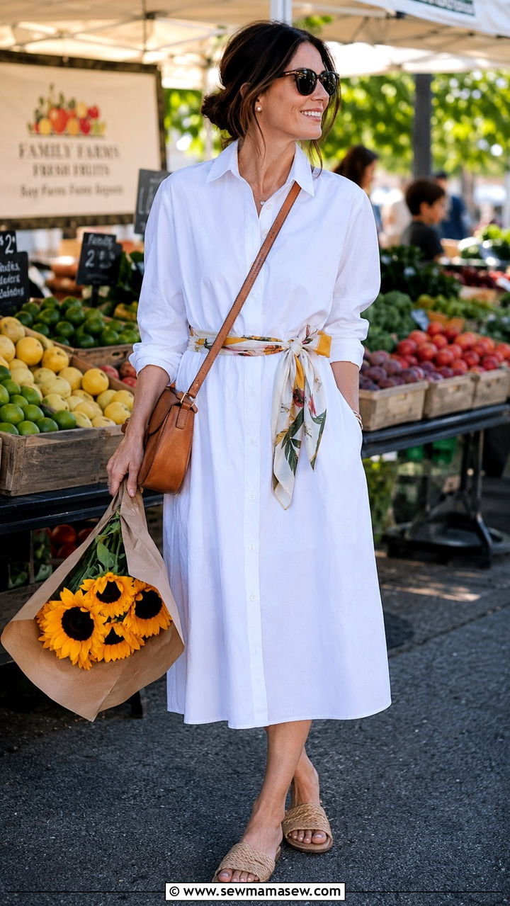 Scarf belt with a shirt dress - 30 Scarf belt outfit ideas