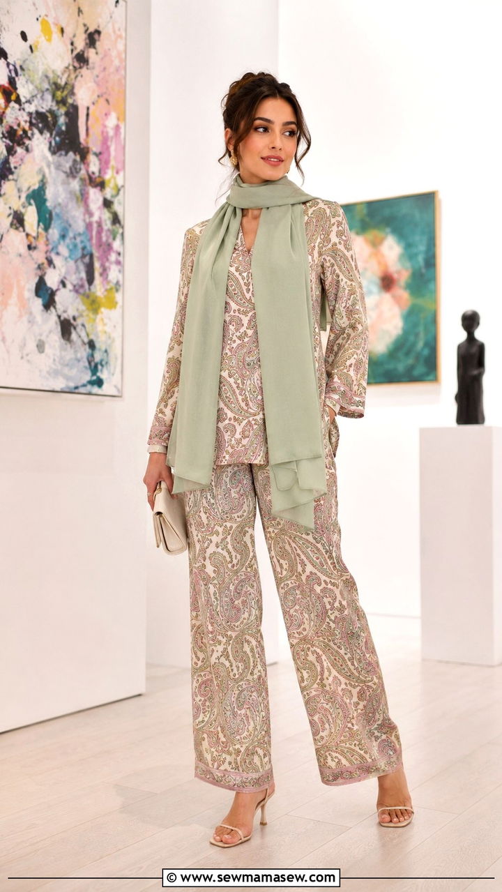 Scarf print matching set with solid scarf accent - 30 Spring outfits with scarves