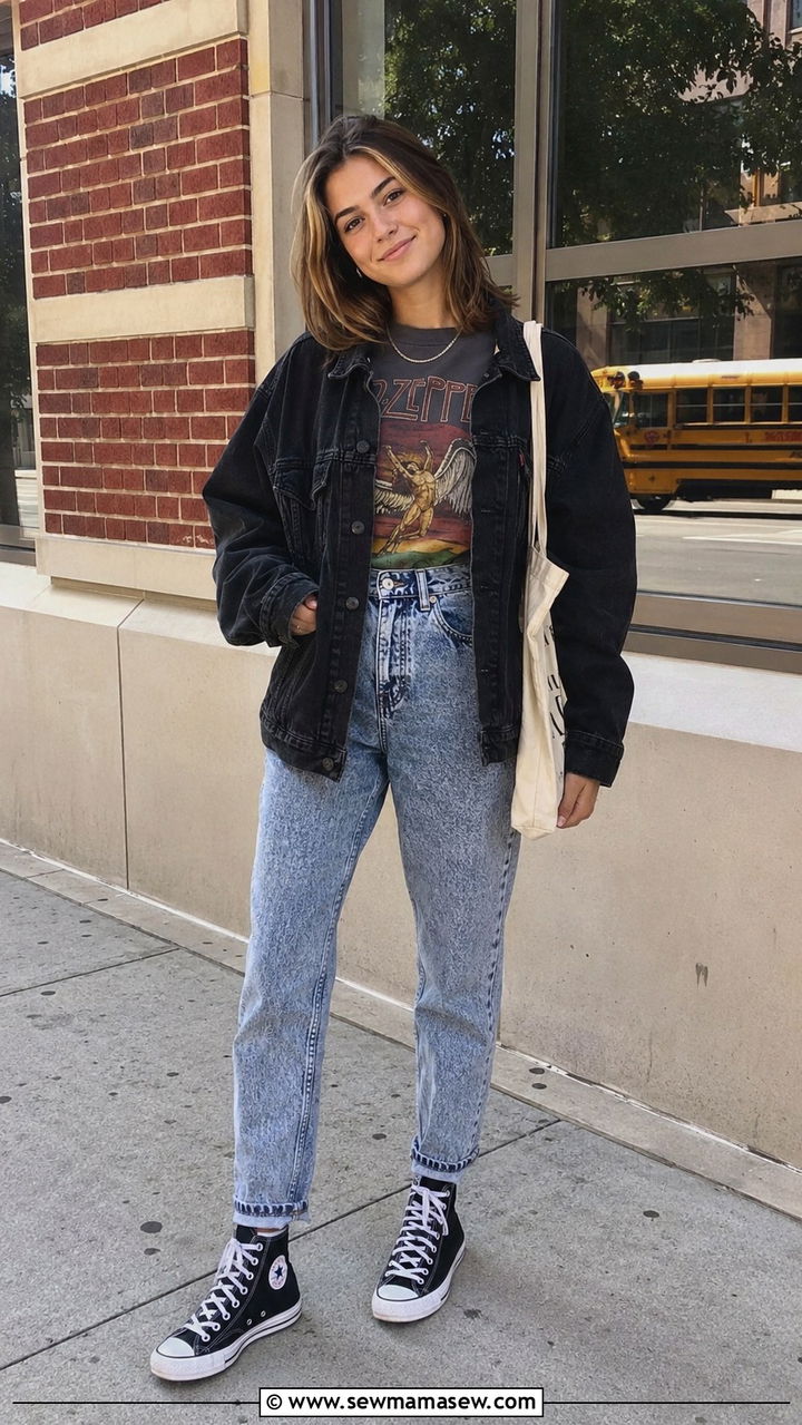 School Outfit with Acid Wash Jeans and Vintage Tee - 30 School outfit ideas with jeans