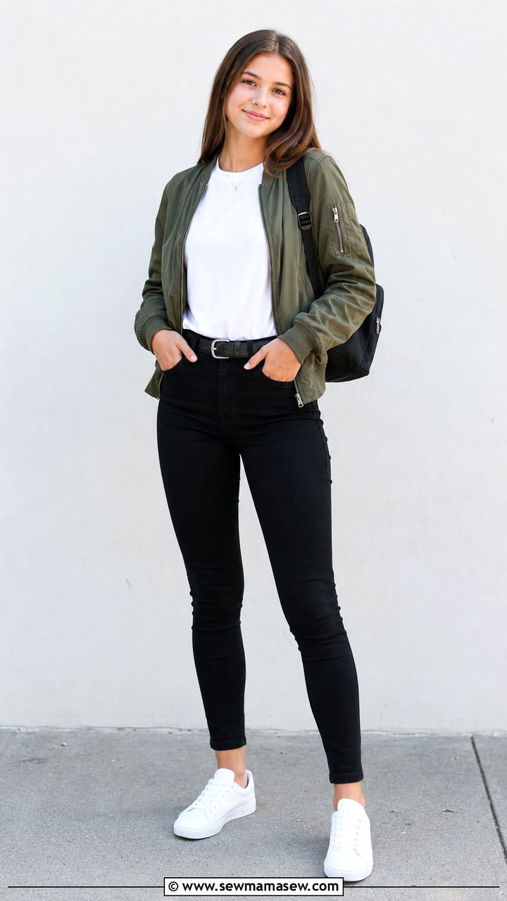 School Outfit with Black Jeans and White Tee - 30 School outfit ideas with jeans