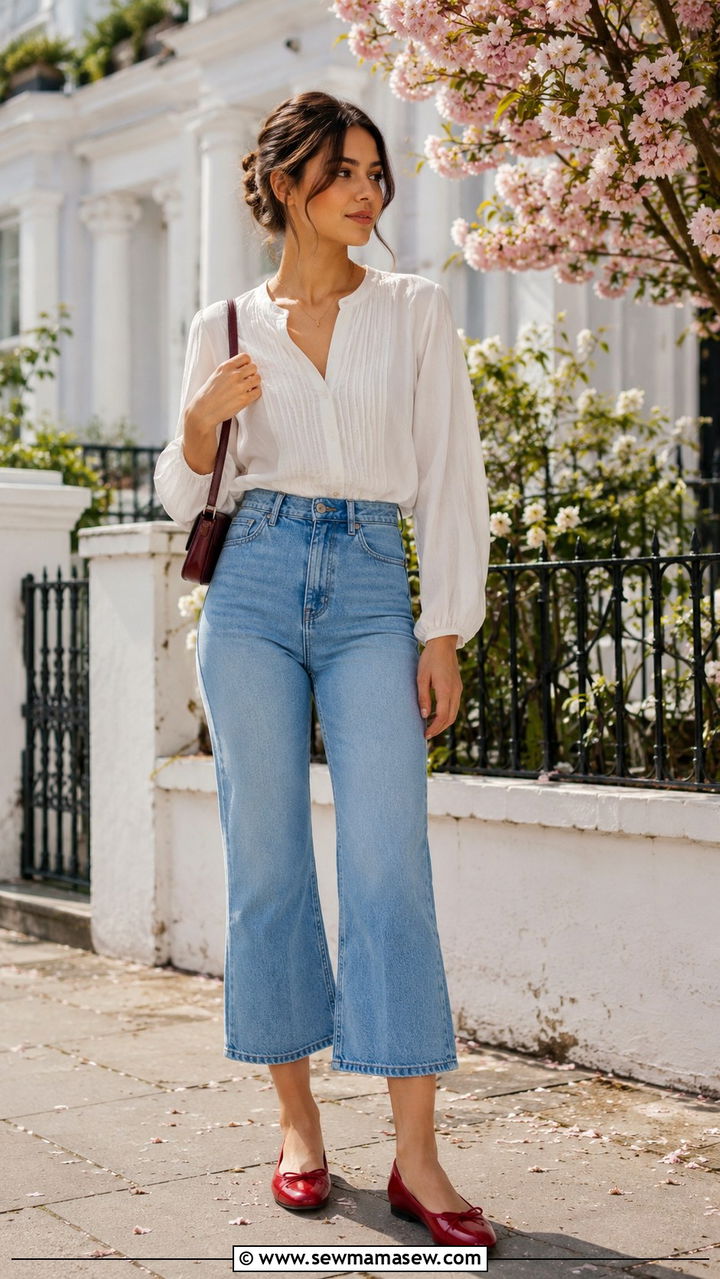 School Outfit with Cropped Jeans and Ballet Flats - 30 School outfit ideas with jeans