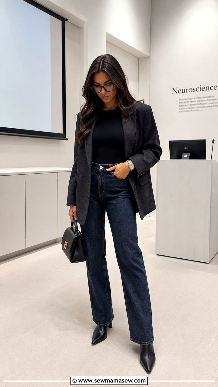 School Outfit with Dark Wash Jeans and Blazer - 30 School outfit ideas with jeans