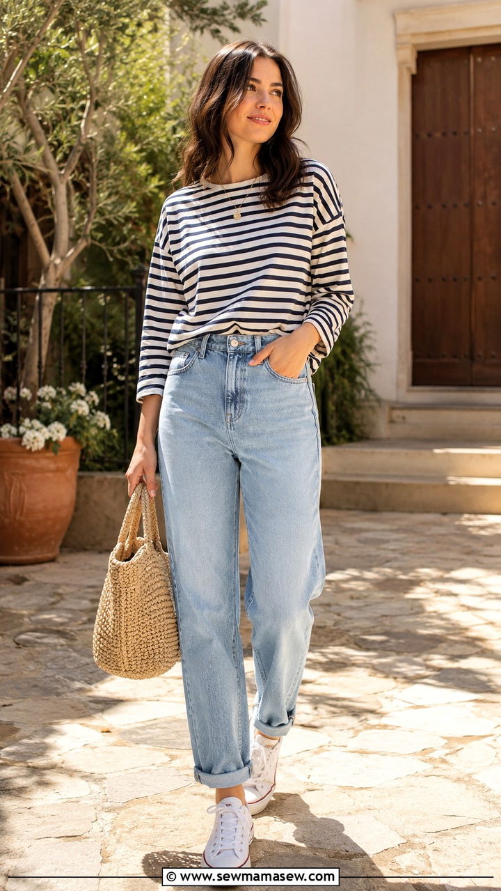 School Outfit with Light Wash Jeans and Striped Shirt - 30 School outfit ideas with jeans