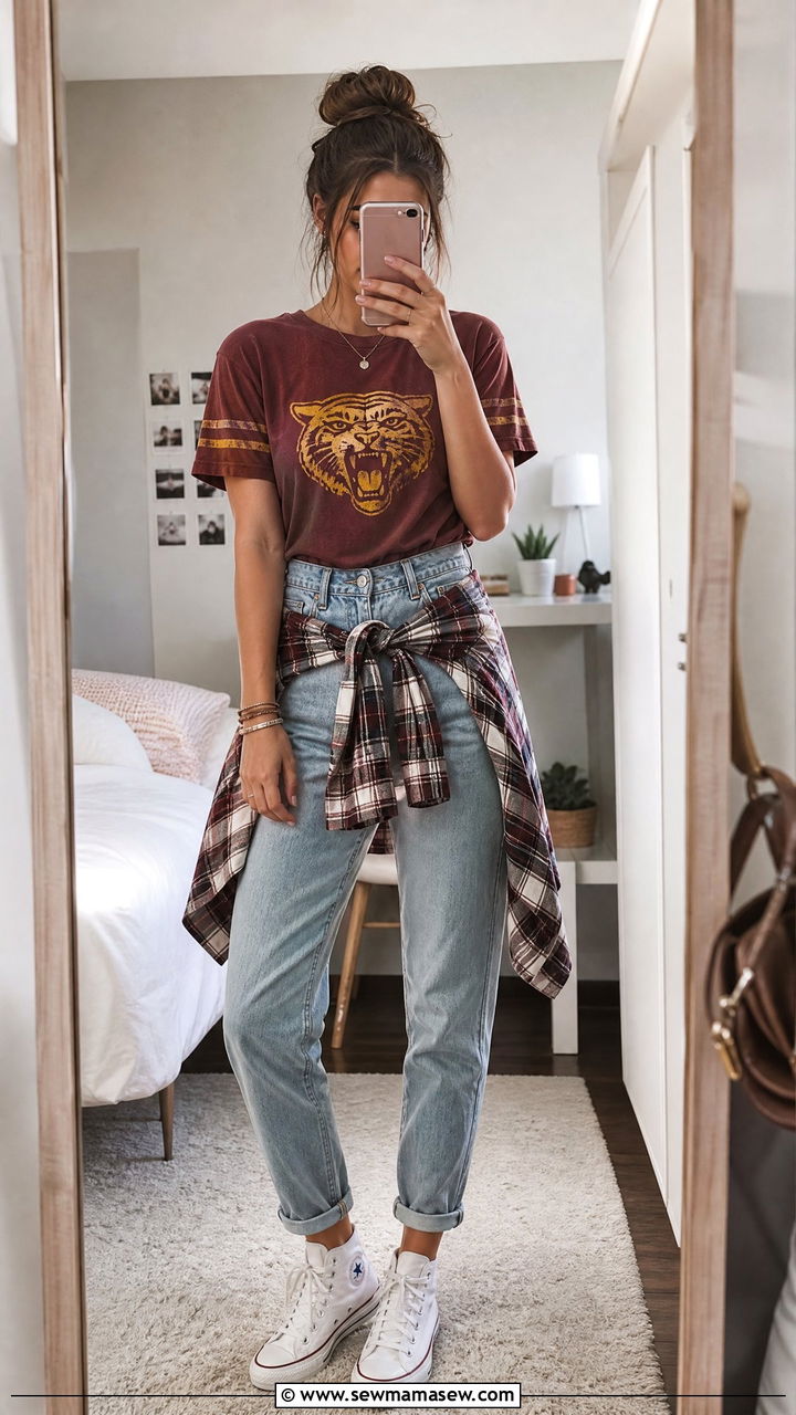 School Spirit Tee and High Waisted Jeans Outfit - 25 Gameday outfit ideas high school