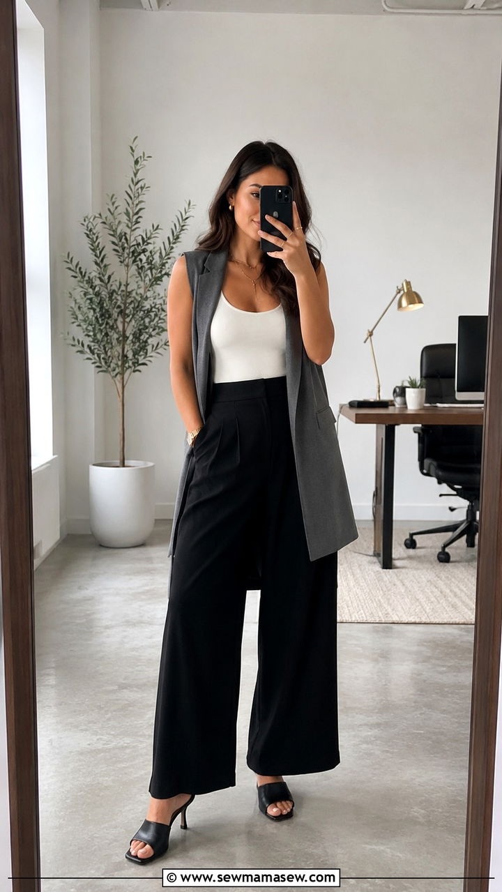 Scoop Neck Tank With High Waist Wide Leg Trousers - 30 Outfit ideas for short torso