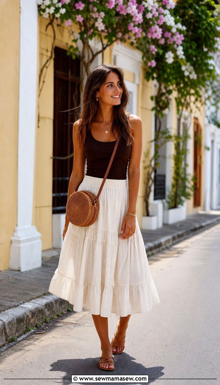 Scoop Neck Tank With Tiered Skirt - 25 summer outfits for inverted triangle body