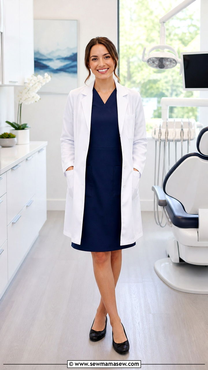Scrub Dress With White Lab Coat - 40 Dentist outfit ideas