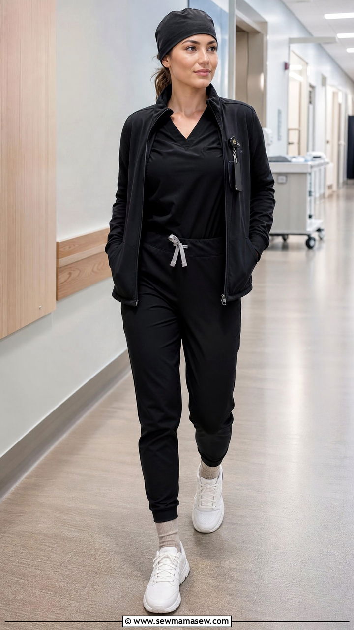Scrub Jacket Layered Over Matching Set - 25 Icu nurse outfit ideas
