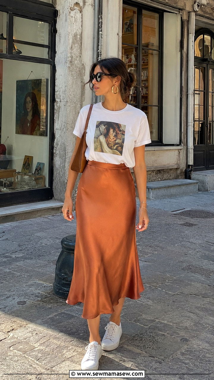 Scrub Midi Skirt With A Graphic Cotton Tee - 25 Turkey vacation outfit ideas