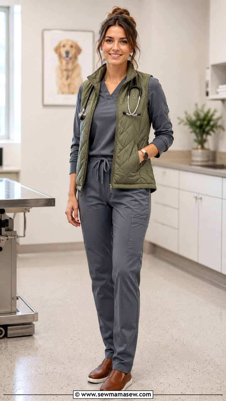 Scrub Set With Quilted Vest - 25 Veterinarian outfit ideas
