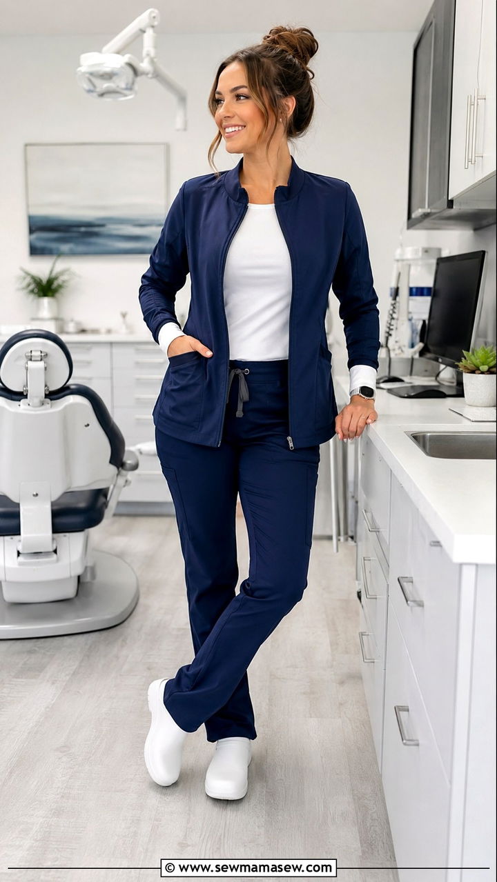 Scrub jacket layered outfit - 30 Dental hygienist outfit ideas