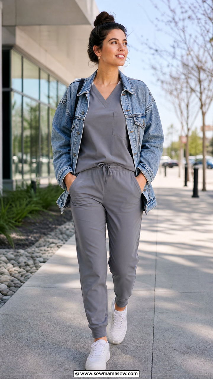 Scrubs With Denim Jacket - 30 Cute scrubs outfits