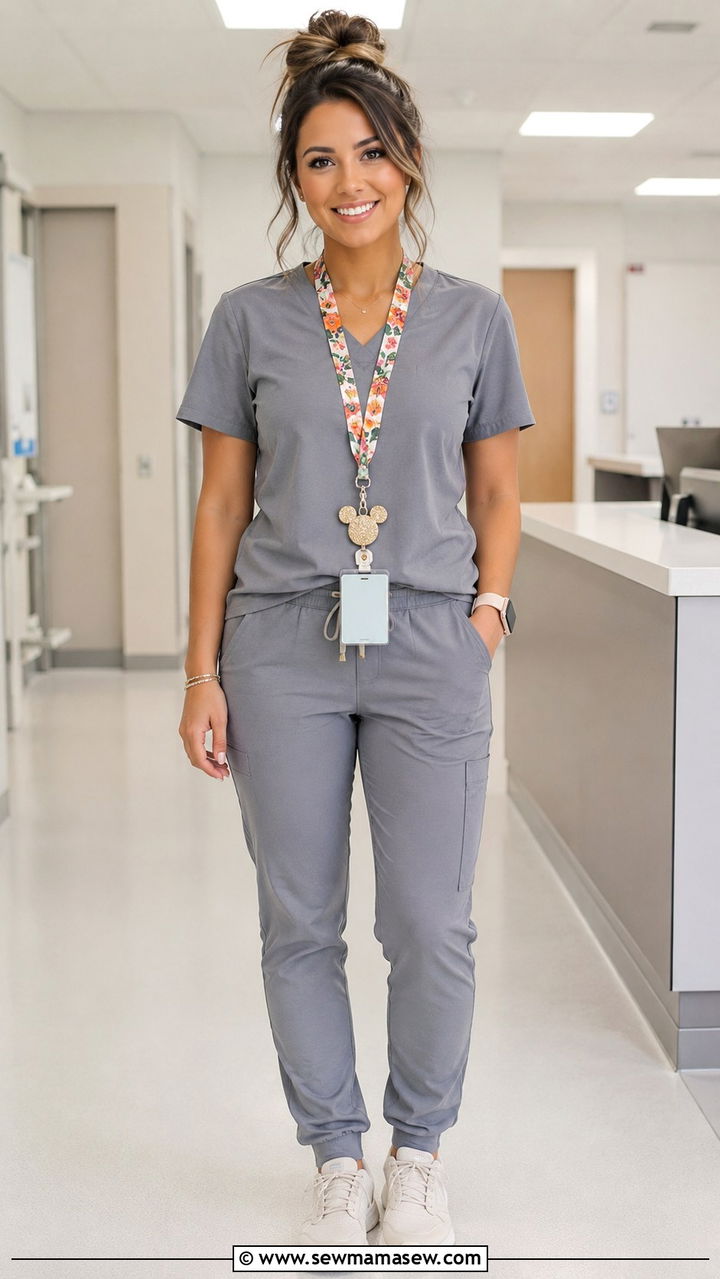 Scrubs with a Colorful Lanyard and Fun Badge Reel Outfit - 30 Scrubs outfit ideas for nurses