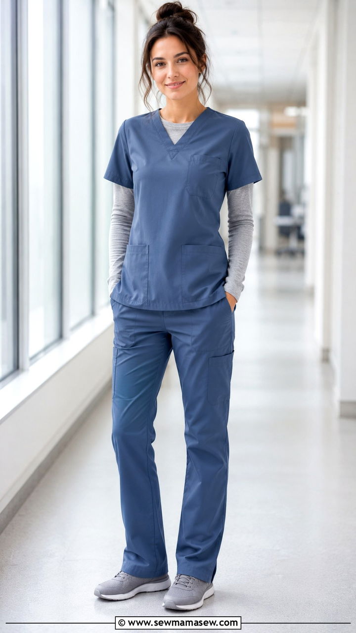 Scrubs with a Heathered Knit Long Sleeve Tee Underneath Outfit - 30 Scrubs outfit ideas for nurses