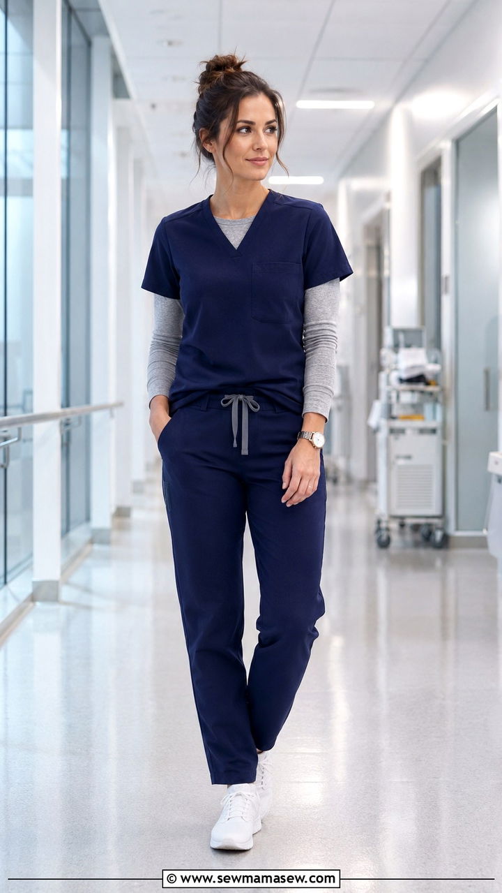 Scrubs with a Long Sleeve Undershirt for Cold Hospital Floors Outfit - 30 Scrubs outfit ideas for nurses