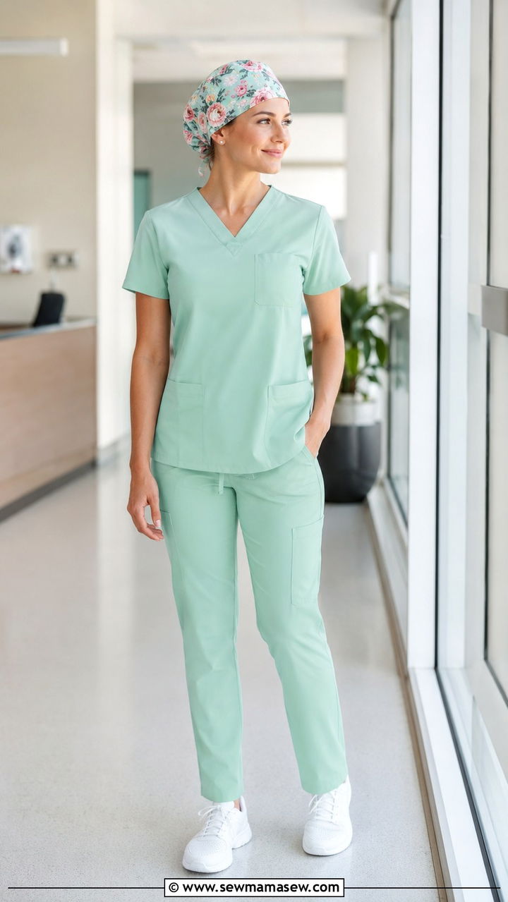 Scrubs with a Matching Floral Scrub Cap Outfit - 30 Scrubs outfit ideas for nurses