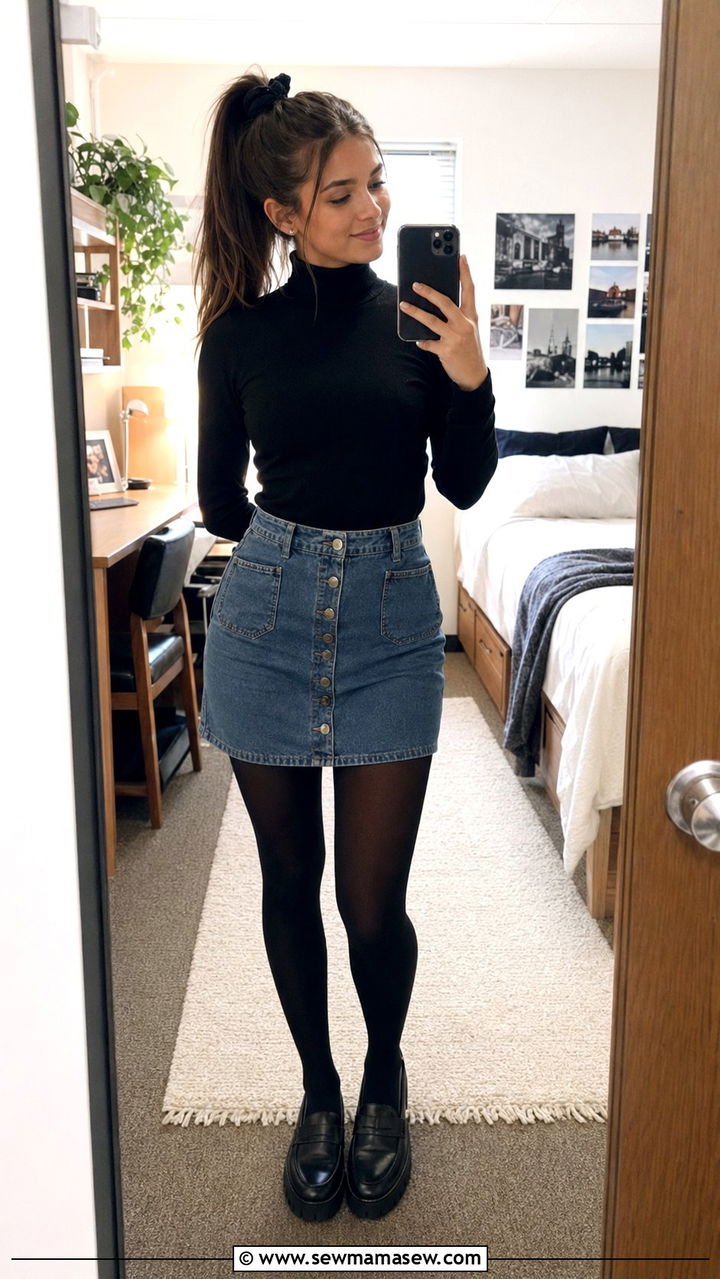 Scrunchie Ponytail and Denim Skirt Outfit - 35 90s outfits ideas