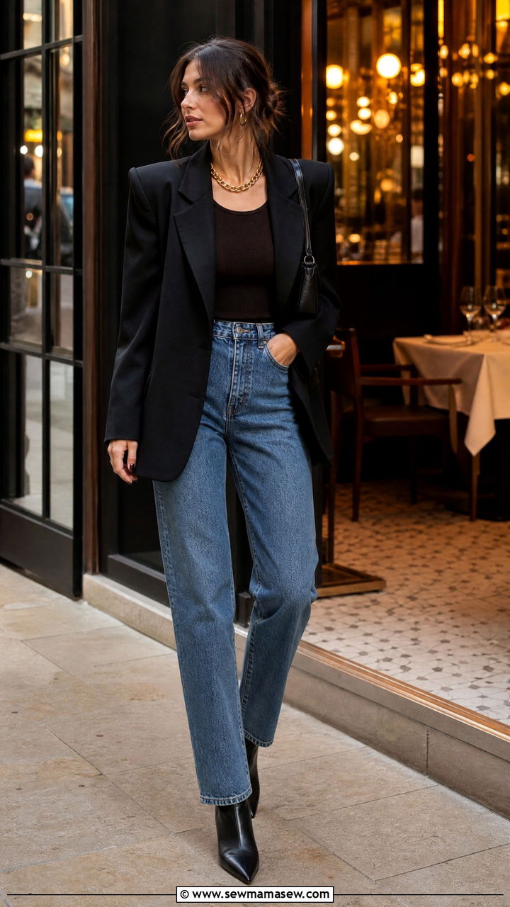 Sculpted Shoulder Blazer With Straight Leg Jeans - 30 glamoratti outfits