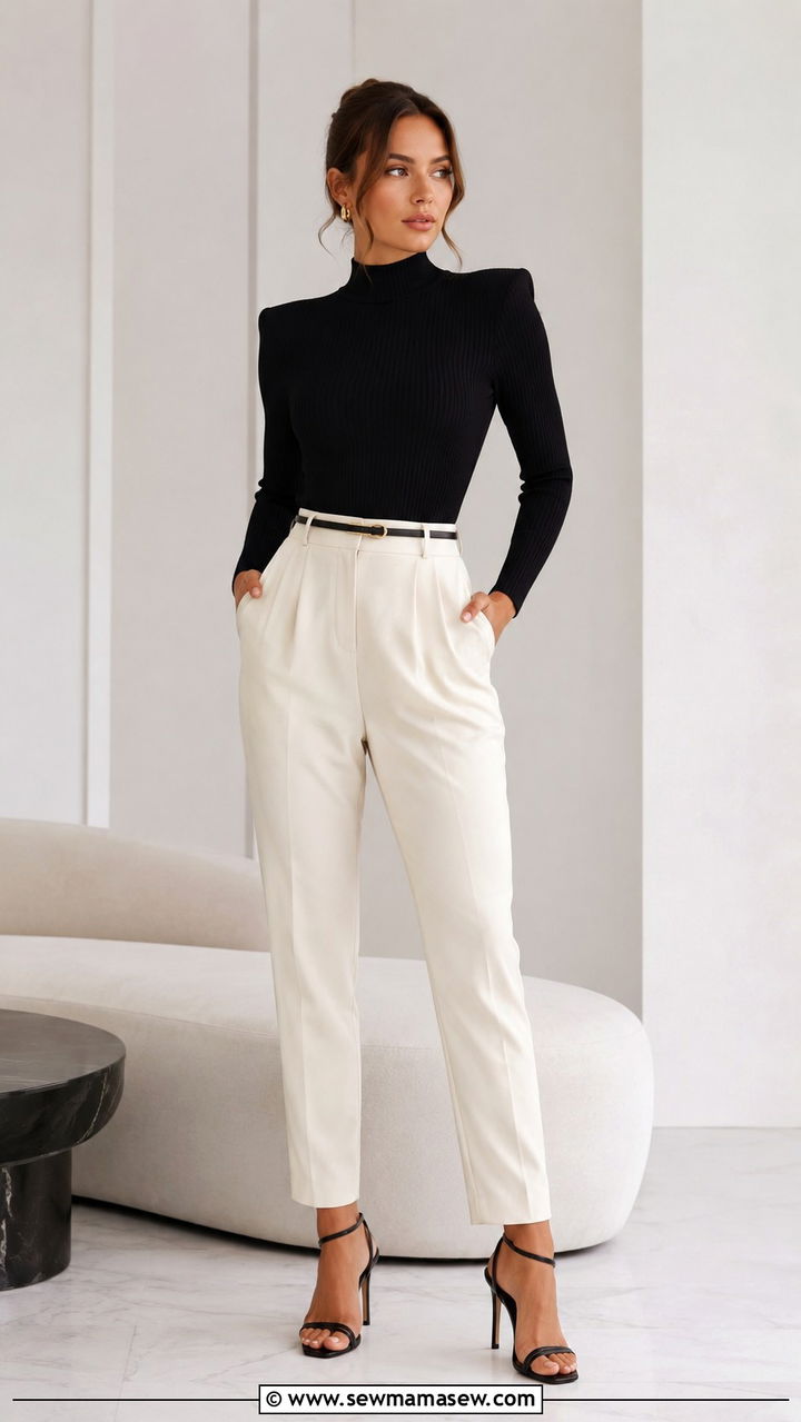 Sculpted Shoulder Bodysuit With High Waist Trousers - 20 Sculpted shoulder outfit ideas 2026