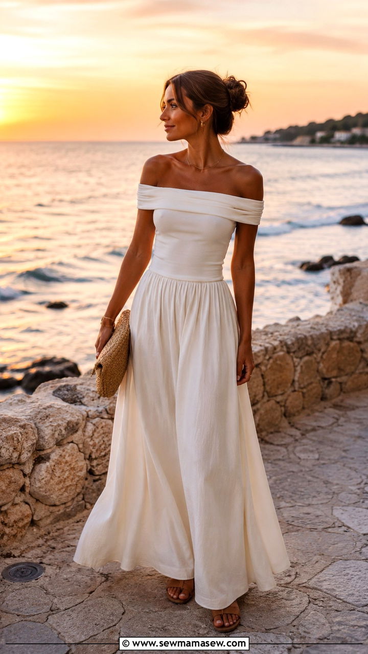 Sculpted Shoulder Off The Shoulder Top With Maxi Skirt - 20 Sculpted shoulder outfit ideas 2026
