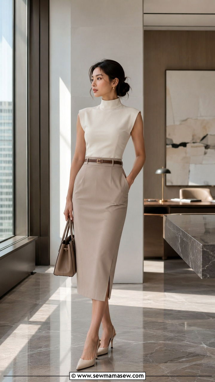 Sculpted Shoulder Sleeveless Top With Midi Pencil Skirt - 20 Sculpted shoulder outfit ideas 2026