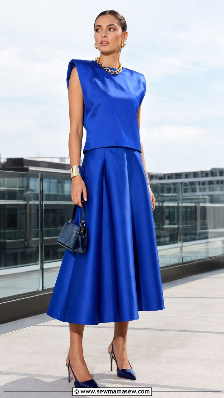 Sculpted Shoulder Two Piece Set With Midi Skirt - 20 Glamoratti outfit ideas sculpted shoulders