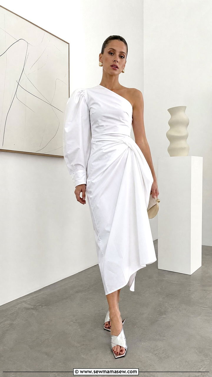 Sculptural Midi Dress with Architectural Heels - 25 Fashion designer outfit ideas