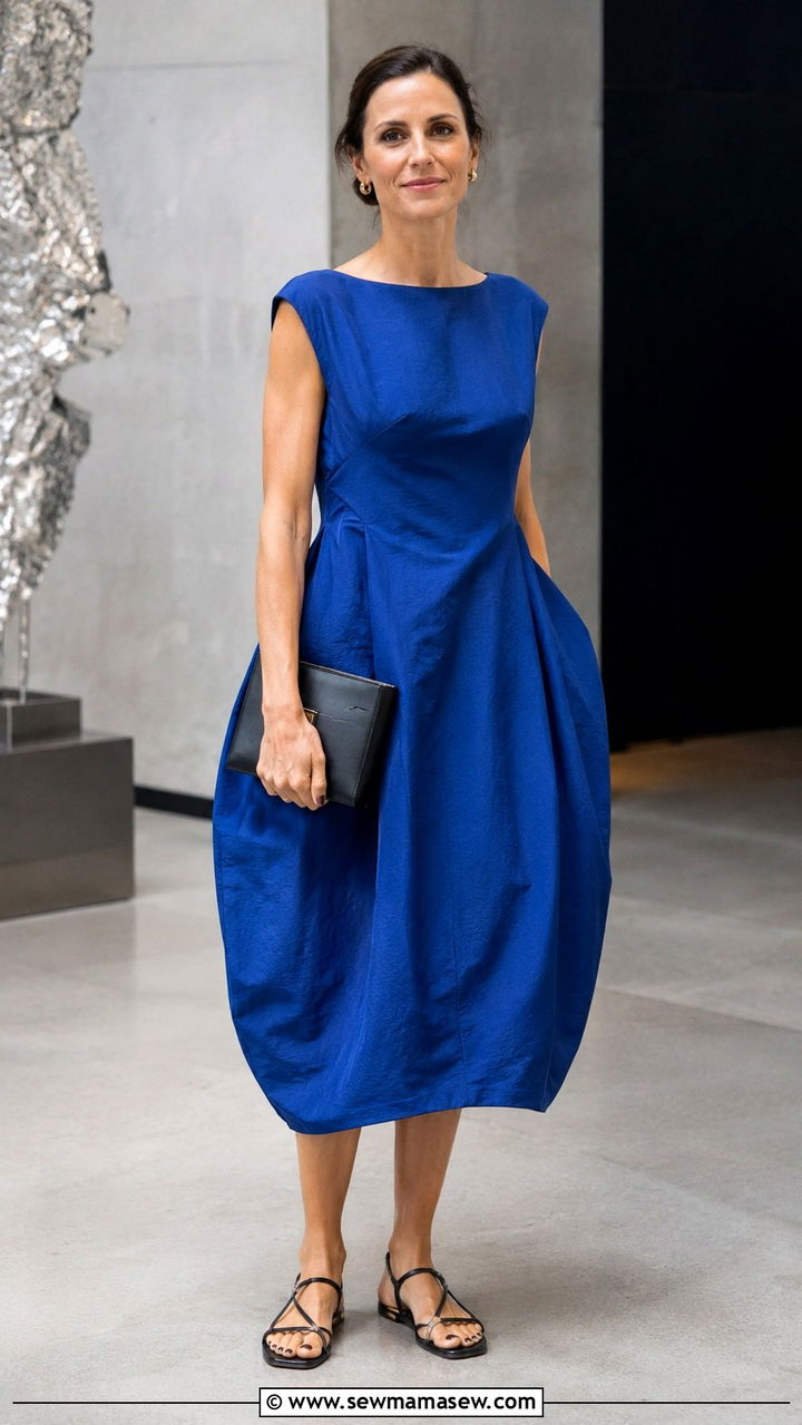 Sculptural midi dress with flat strappy sandals - 20 spring summer 2026 outfits