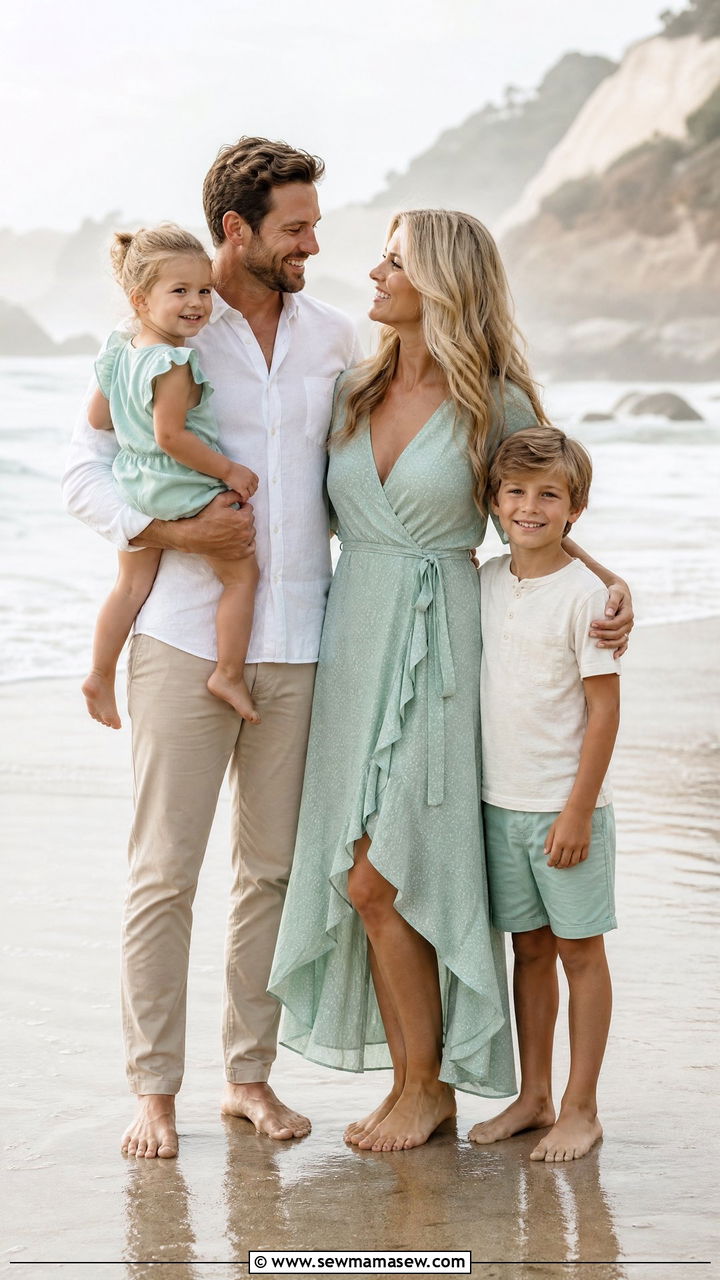 Seafoam Green Family Beach Outfit - 30 Family beach photo outfit ideas