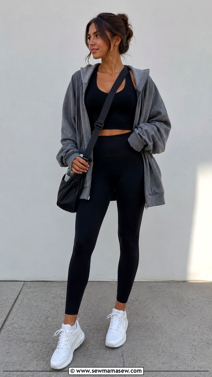 Seamless Leggings Set with Oversized Zip Hoodie - 30 casual athleisure outfits