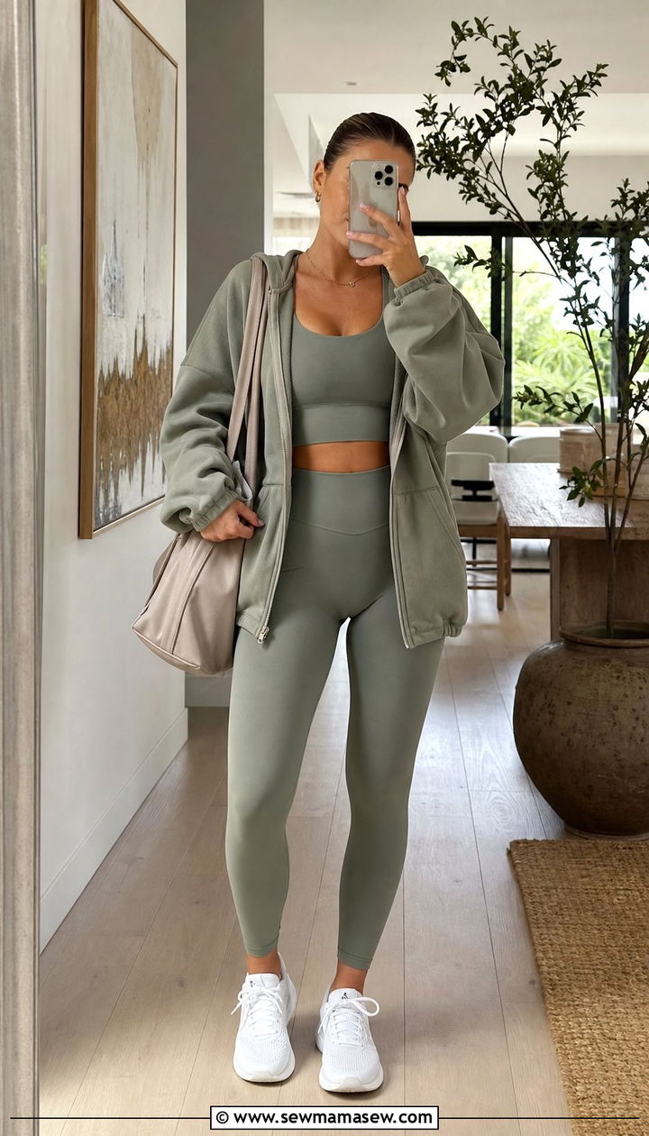 Seamless Matching Set with Oversized Tote and Running Shoes - 35 athleisure outfits for women