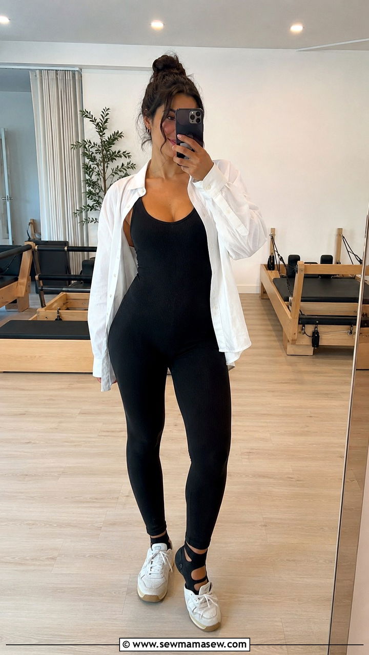 Seamless Ribbed Unitard Bodysuit - 25 Pilates instructor outfit ideas