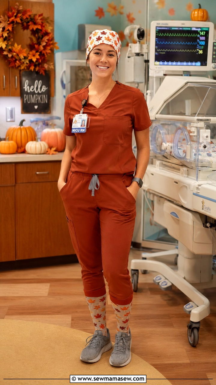 Seasonal Scrub Cap Outfit With Coordinating Scrub Set - 20 Nicu nurse outfit ideas