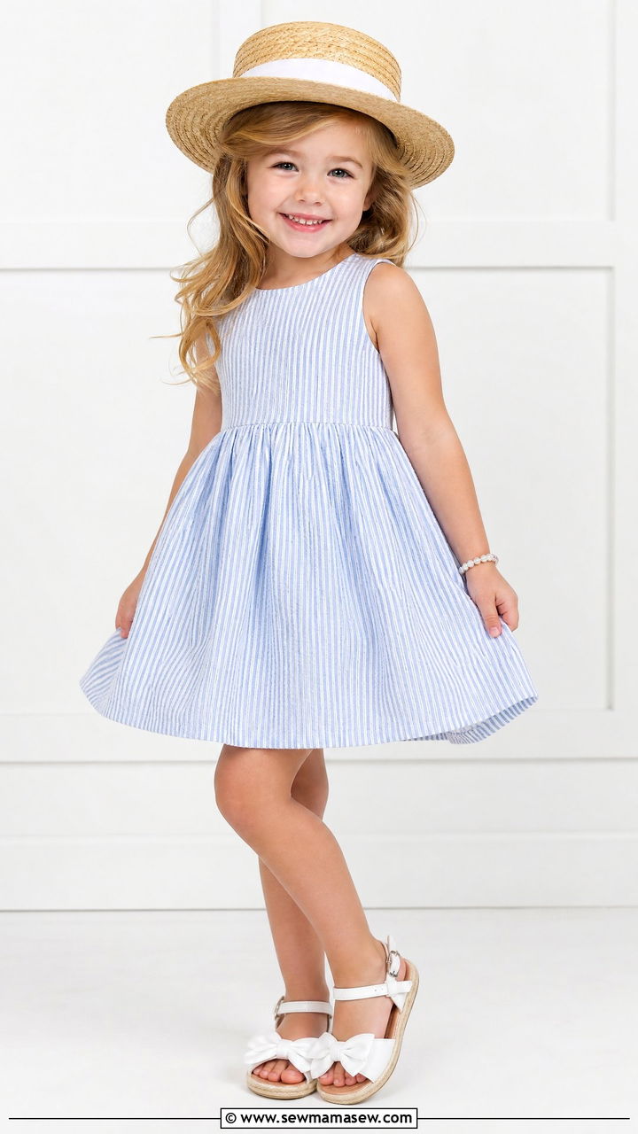 Seersucker Dress with Sandals - 30 Summer outfits for little girls