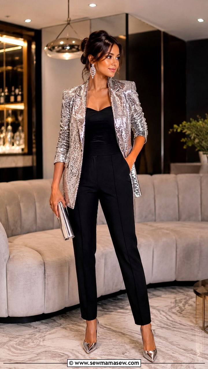 Sequin Blazer And Tailored Trousers - 30 Classy birthday outfits