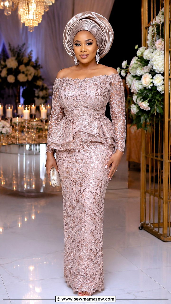 Sequin Lace Two Piece Wrapper And Blouse - 25 Wedding guest outfit ideas Nigerian wedding