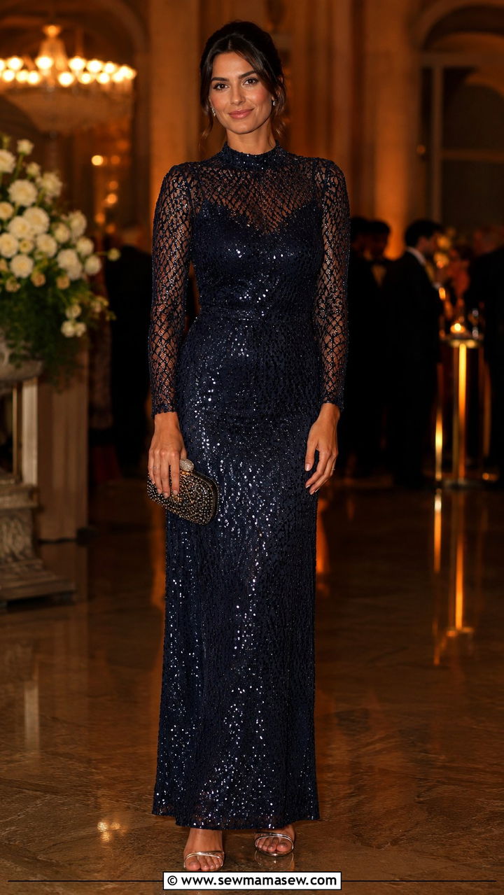 Sequin Mesh Maxi Dress Wedding Guest - 30 modest wedding guest outfit ideas