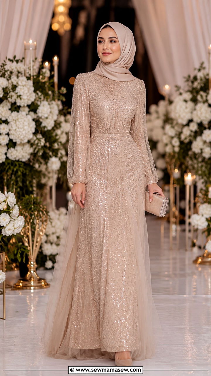 Sequin Mesh Maxi Dress for Nikkah Guest - 25 Wedding guest outfit ideas Nikkah ceremony