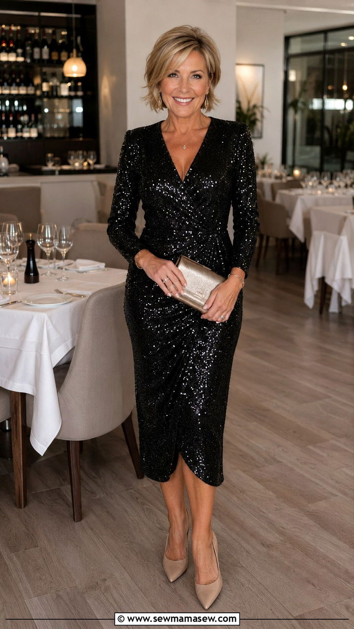 Sequin Midi Dress Birthday Outfit - 25 Birthday outfits for women over 40