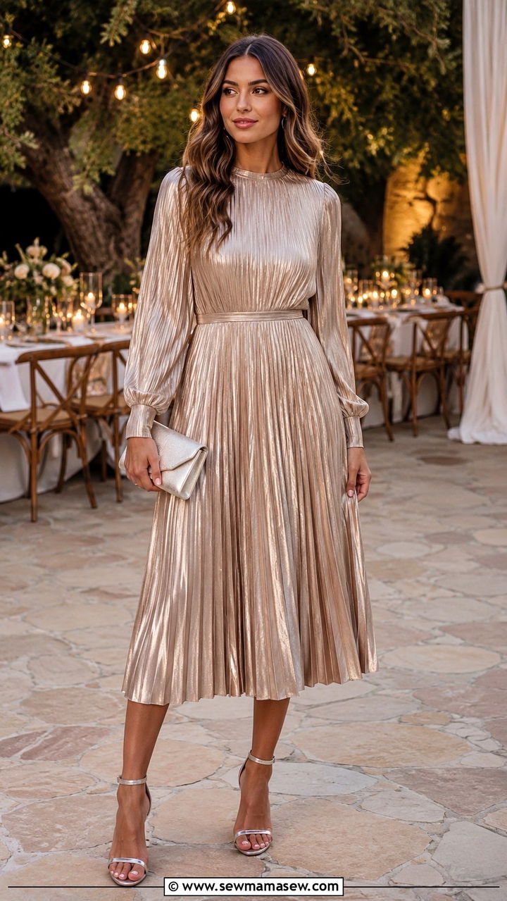 Sequin Midi Dress Wedding Guest Outfit - 20 Wedding guest outfit ideas with long sleeves