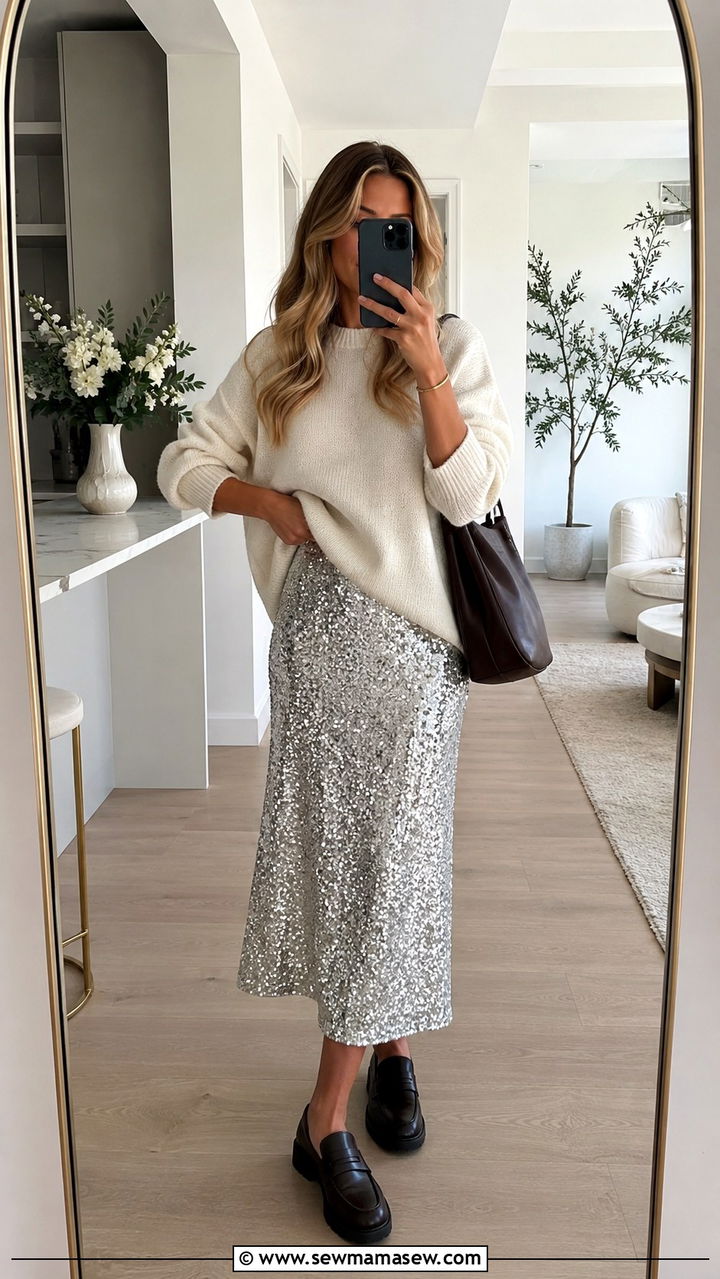 Sequin Skirt With Knit Sweater Outfit Spring 2026 - 20 Spring 2026 fashion trends women
