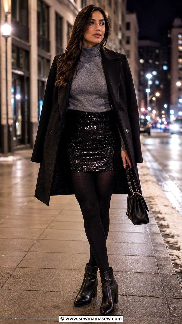 Sequin Skirt With Tights And Ankle Boots - 20 Sequin skirt outfit ideas 2026