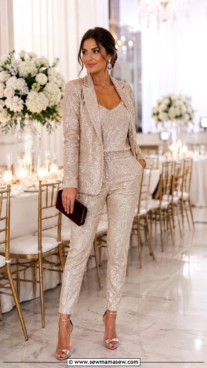 Sequin Three Piece Wedding Guest Suit - 30 Three piece set outfit ideas