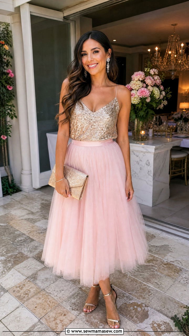 Sequin Top and Pastel Skirt Spring Birthday Outfit - 40 Spring birthday outfits